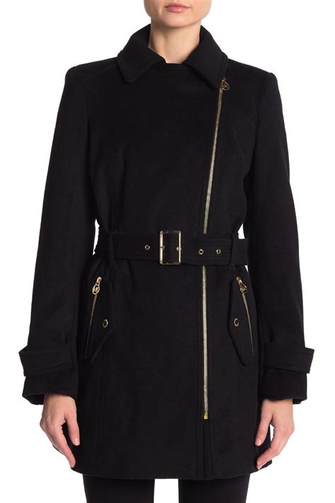 women's wool blend zip-front coat michael kors|wool blend belted coat.